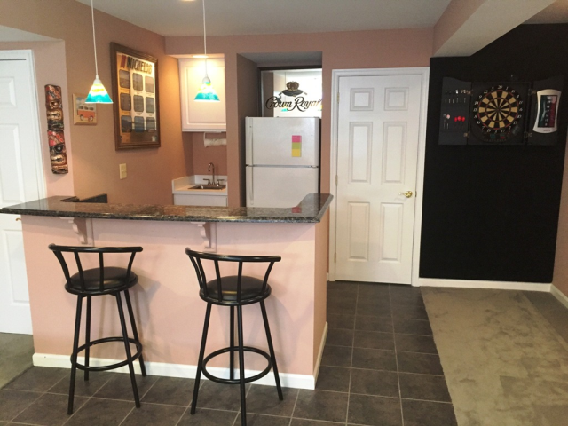 Bar Area with Granite Countertop, Refrigerator & Sink