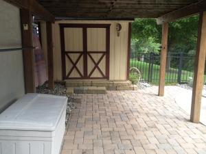 Paver Patio under Deck, Next To Pool, Shed