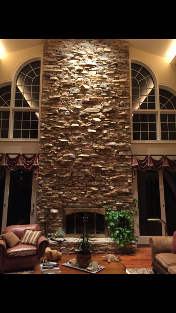 Two Story Maryland Stack Stone Fireplace